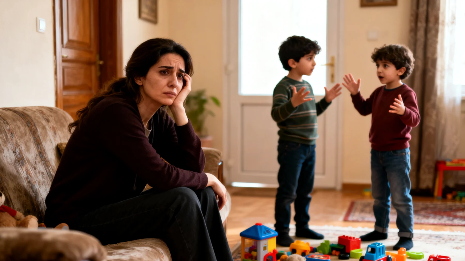 Anne, küçük çocuklarıyla kurallar konusunda tutarlı olmakta zorlanıyor ve onların itirazları karşısında sık sık geri adım atıyor, bu da ev ortamında belirsizlik ve sürekli müzakereler yaratıyor"